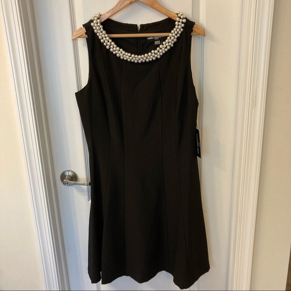 Karl Lagerfeld | Dresses | Karl Lagerfeld Paris Dress Size 4 Black With  Pearl Accent Collar Nwt | Poshmark